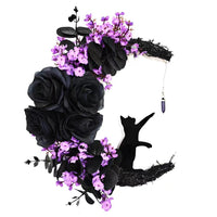 Crescent Moon Cat Wreath Halloween Wall Decor for Cat Lovers