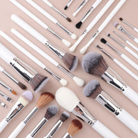 30-Piece Silver Professional Makeup Brush Set for Foundation, Concealer, Blush, and Powder