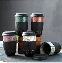 Ceramic Kiln-Fired Gradient Coffee Mug with Silicone Lid - Portable Capsule Cola Cup