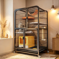 Large Indoor Cat Cage with Litter Box, Multi-Tier Cat Condo with Sky Window