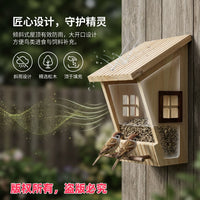 Wooden Bird Feeder House for Outdoor Garden Hanging, Pine Wood