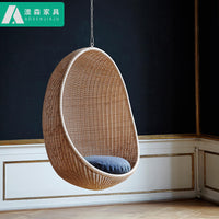 Outdoor Rattan Woven Egg Chair Swing for Balcony Patio Garden, Single Person Hanging Basket Chair
