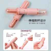 Portable 4-in-1 Retractable Makeup Brush Set - Blush, Eyeshadow, Lip, Concealer Brushes