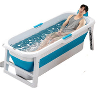 Foldable Adult Bathtub Portable Soaking Tub with Lid and Storage Rack for Full Body Bathing