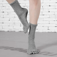 Women's Non-Slip Yoga Pilates Socks with Five Toes, Mid-Calf Compression Cotton Socks