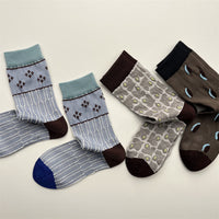 Japanese Retro Polka Dot Color Block Mid-Calf Socks for Women - Breathable Cotton