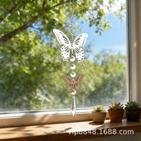 3D Stainless Steel Rotating Wind Chime with Crystal Prism Pendant for Garden Decor