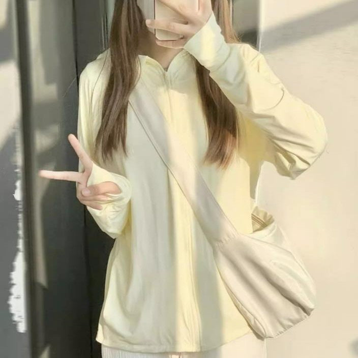 Women's Ice Silk Sun Protection Hoodie - Lightweight, UV Resistant, Long Sleeve, Loose Fit