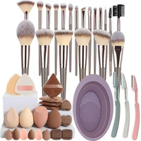 Champagne Makeup Brush Set with Sponge and Brush Cleaning Bowl