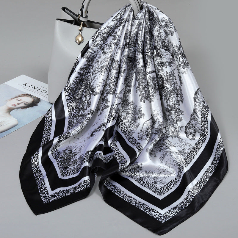 Women's Square Silk Scarf for All Seasons - 90x90cm Lightweight Shawl for Shirts and Dresses