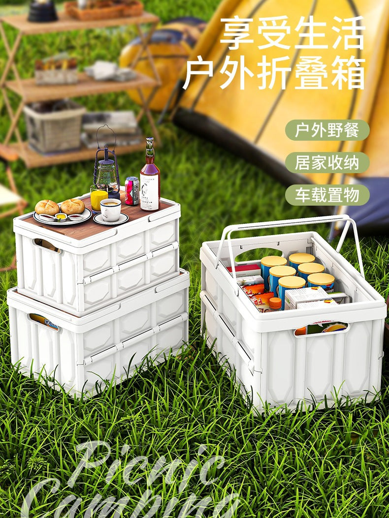 Portable Folding Storage Box with Tabletop Lid for Car Trunk & Camping