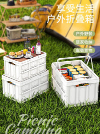 Portable Folding Storage Box with Tabletop Lid for Car Trunk & Camping