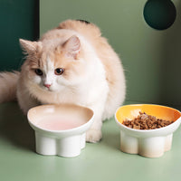 Elevated Ceramic Pet Bowl for Cats and Small Dogs, Tilted Design for Neck Protection, Anti-Vomit, Anti-Spill Food and Water Dish