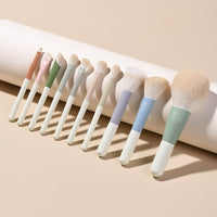 10-Piece Morandi Mini Portable Makeup Brush Set with Soft Bristles for Travel