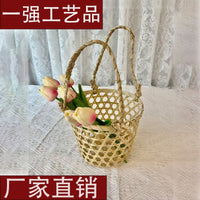 Handwoven Bamboo Wicker Picnic Basket with Handle for Fruit Storage and Gifts