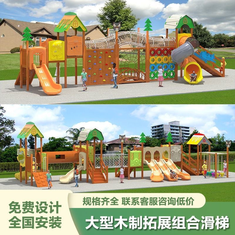 Outdoor Wooden Playground Set with Slide and Climbing Frame for Kids