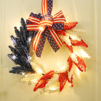 Independence Day Red White Blue Wheat Wreath Garland for Fireplace Wall Door Decor