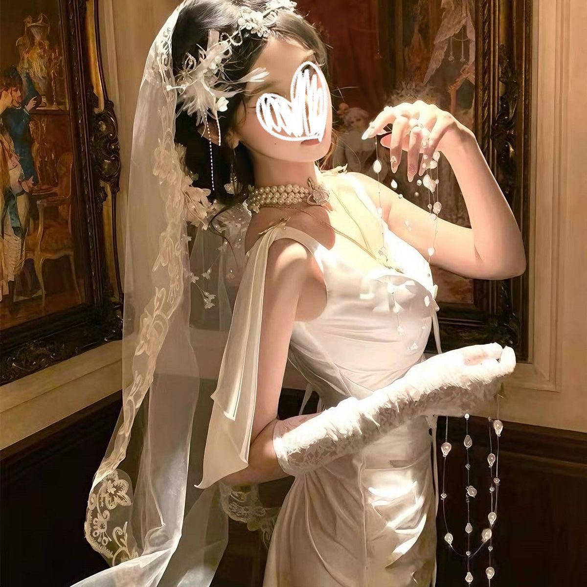 Halloween Ghost Bride White Lace Veil Gothic Lolita Cosplay Photo Prop Set