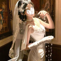 Halloween Ghost Bride White Lace Veil Gothic Lolita Cosplay Photo Prop Set