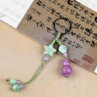 Jingdezhen Ceramic Gourd Keychain Ethnic Style Woven Bag Charm