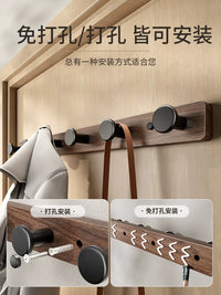 Walnut Wood Wall Mounted Coat Rack with Aluminum Hooks for Entryway & Wardrobe