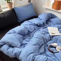 Washed Cotton Jacquard Duvet Cover Bed Sheet Set, Breathable & Skin-Friendly