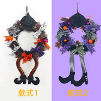 Halloween Wreath Door Hanger with Skull and Bow for Haunted House Decor