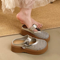 Women's Mesh Peep-Toe Mules, Thick Sole Breathable Slip-On Sandals