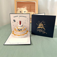 3D Pop-Up Birthday Card with Lights & Music, Gold Stamping Cake Design, Premium Gift Card