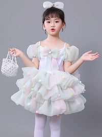 Girls' Rainbow Tulle Princess Dress with Headpiece & Brooch for Performance & Parties