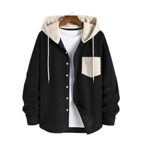 Men's Color Block Corduroy Hooded Shirt Jacket