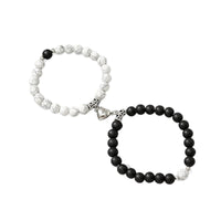 Couple's Frosted Glass Bead Bracelet Set with Crown Charm