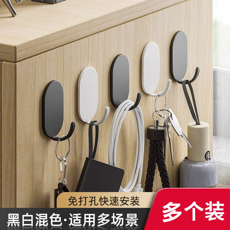Carbon Steel Adhesive Hooks for Kitchen and Door, No-Drill Wall Mount Key Holder