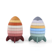 Rainbow Rocket Stacking Toy Soft Silicone Building Blocks Educational Ring Toss Game for Toddlers