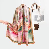 Vintage Style Double-Sided Floral Print Scarf Shawl with Hand-Rolled Edges