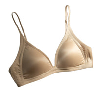 Kbra Milk Satin French Deep V-Neck Bralette for Women, Thin Straps, Seamless, Wireless Triangle Cup Bra