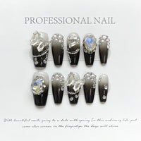 Handmade Gradient Cat Eye Glitter Press-On Nails, Reusable Artificial Nail Tips for Women