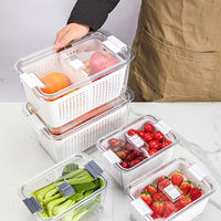 Japanese-Style Double-Layer Draining Storage Box for Refrigerator, Vegetable and Fruit Crisper