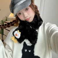 Cute Cartoon Chick Plush Cross Scarf for Women, Japanese Style Warm Winter Neck Warmer
