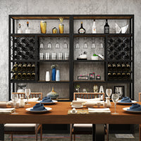 Wrought Iron Wine Rack with Glass Holder, Freestanding Floor Wine Storage for Bar & Restaurant