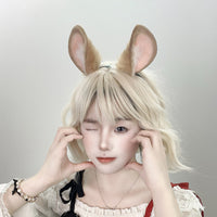 Plush Lolita Sweet Rabbit Ear Headband and Tail Set for Halloween Cosplay