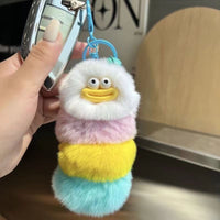 Cute Caterpillar Plush Keychain for Car Keys and Bags