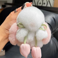 Cute Faux Rabbit Fur Bunny Keychain Plush Mini Doll Backpack Ornament Gift