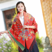 Ethnic Style Thickened Warm Shawl Scarf with Tassels for Winter
