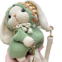 Hand-Crocheted Granny Square Big-Eared Rabbit DIY Knitting Material Kit for Shoulder/Backpack