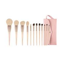 Muted Tone 12-Piece Makeup Brush Set with Soft Synthetic Bristles for Face and Eyes
