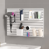No-Drill Wall-Mounted Pegboard Organizer for Bathroom & Kitchen, Hair Dryer Holder & Storage Shelf