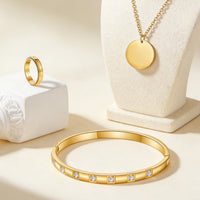 Women's Stainless Steel Rhinestone Ring, Bracelet & Necklace Set