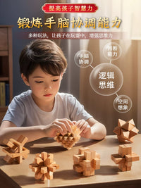 Luban Lock Kongming Lock Wooden Puzzle Set for Kids and Adults, Brain Teaser Educational Toy