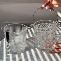 Premium Thickened Glass Ice Bucket with Handle for Beer, Champagne, Outdoor Camping, Beverages, and Fruit Tea